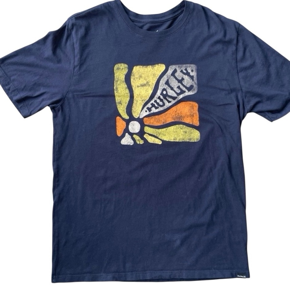 Hurley Men’s Short Sleeve Tee Size M Graphic Blue and Yellow